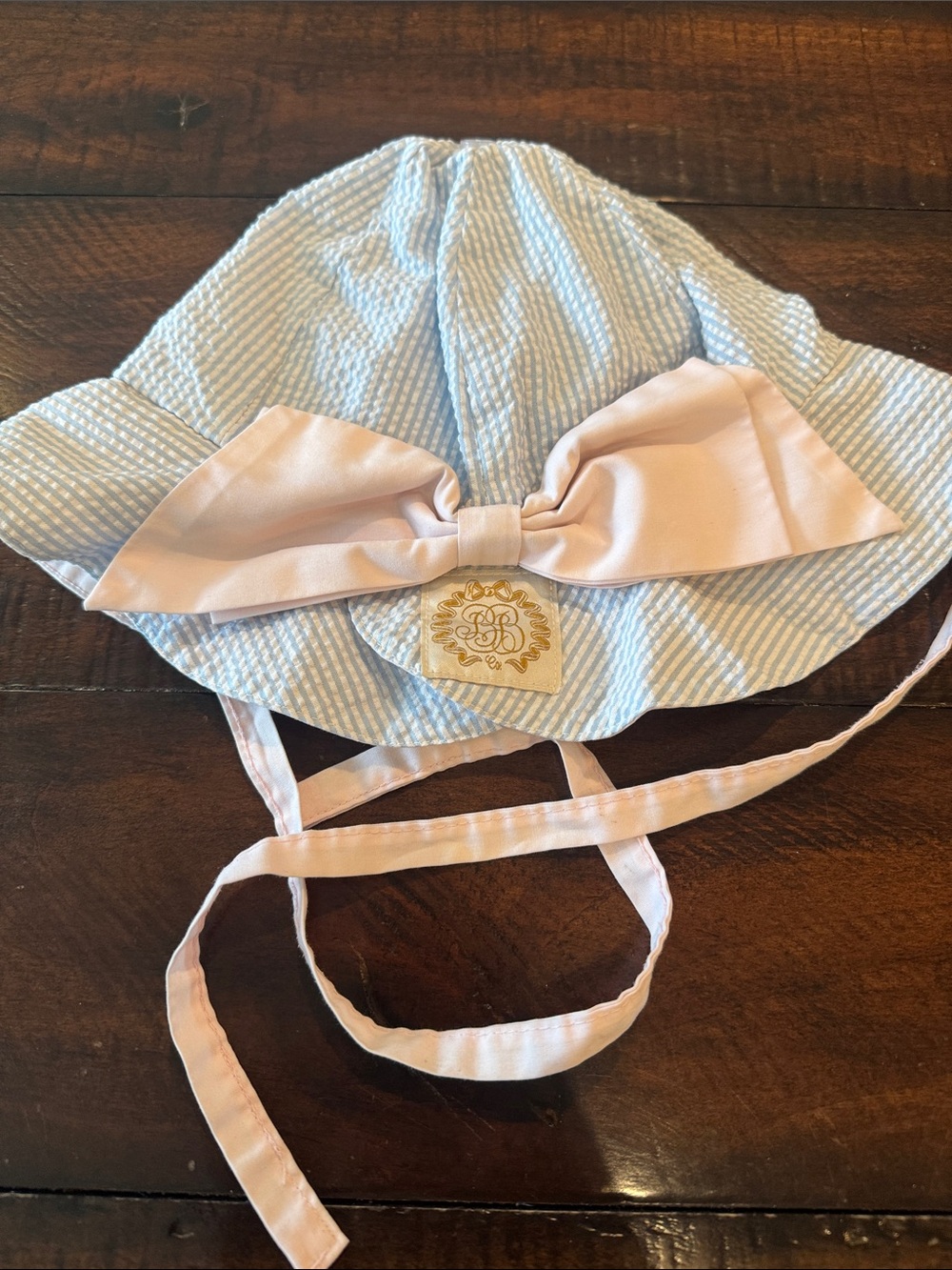 The Beaufort Bonnet in Breakers Blue Seersucker with Palm Beach Pink